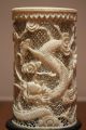 Chinese Cantonese 19th Cent Antique Carved Cow Bone Cylinder With Wood Stand, Other photo 7