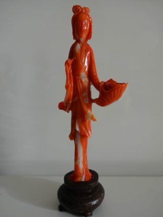 A Small Chinese Antique Carved Red Coral Lady Statue photo