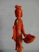 A Small Chinese Antique Carved Red Coral Lady Statue Men, Women & Children photo 2