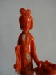 A Small Chinese Antique Carved Red Coral Lady Statue Men, Women & Children photo 4