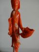 A Small Chinese Antique Carved Red Coral Lady Statue Men, Women & Children photo 5
