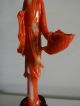 A Small Chinese Antique Carved Red Coral Lady Statue Men, Women & Children photo 6