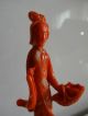 A Small Chinese Antique Carved Red Coral Lady Statue Men, Women & Children photo 8