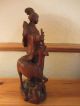 Beautifully Carved Antique 19th Century Chinese Figurine Woman With Deer Stag Woodenware photo 1