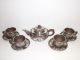 Antique Chinese Qing Dynasty Signed Pottery Tea Set For 4 Silver Dragon Overlay Other photo 1