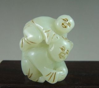 Fine Chinese Hetian Jade Carved Two Urchin Pendant photo