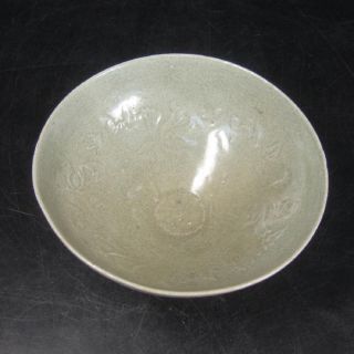 F589: Real Old Korean Goryeo Dynasty Blue Porcelain Ware Bowl With Relief Work photo