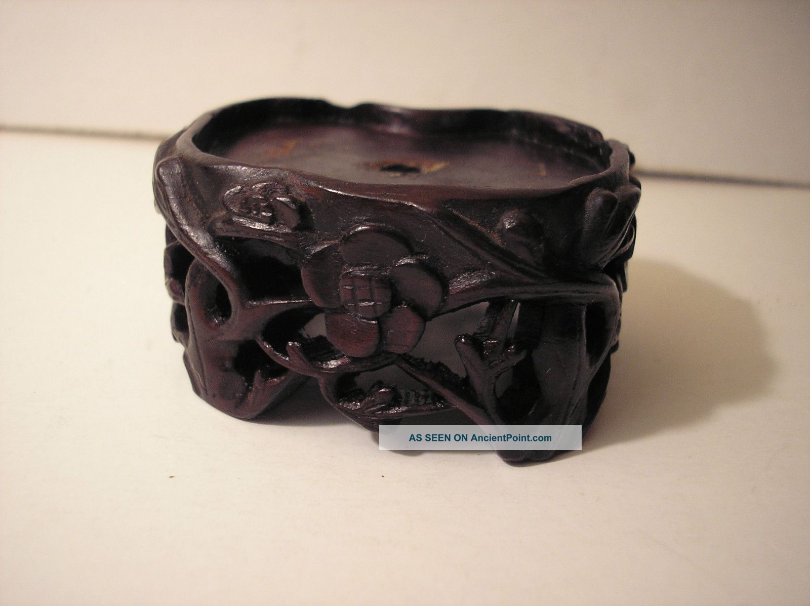 Unusual Miniature Carved Floral Chinese Wood Stand Other photo