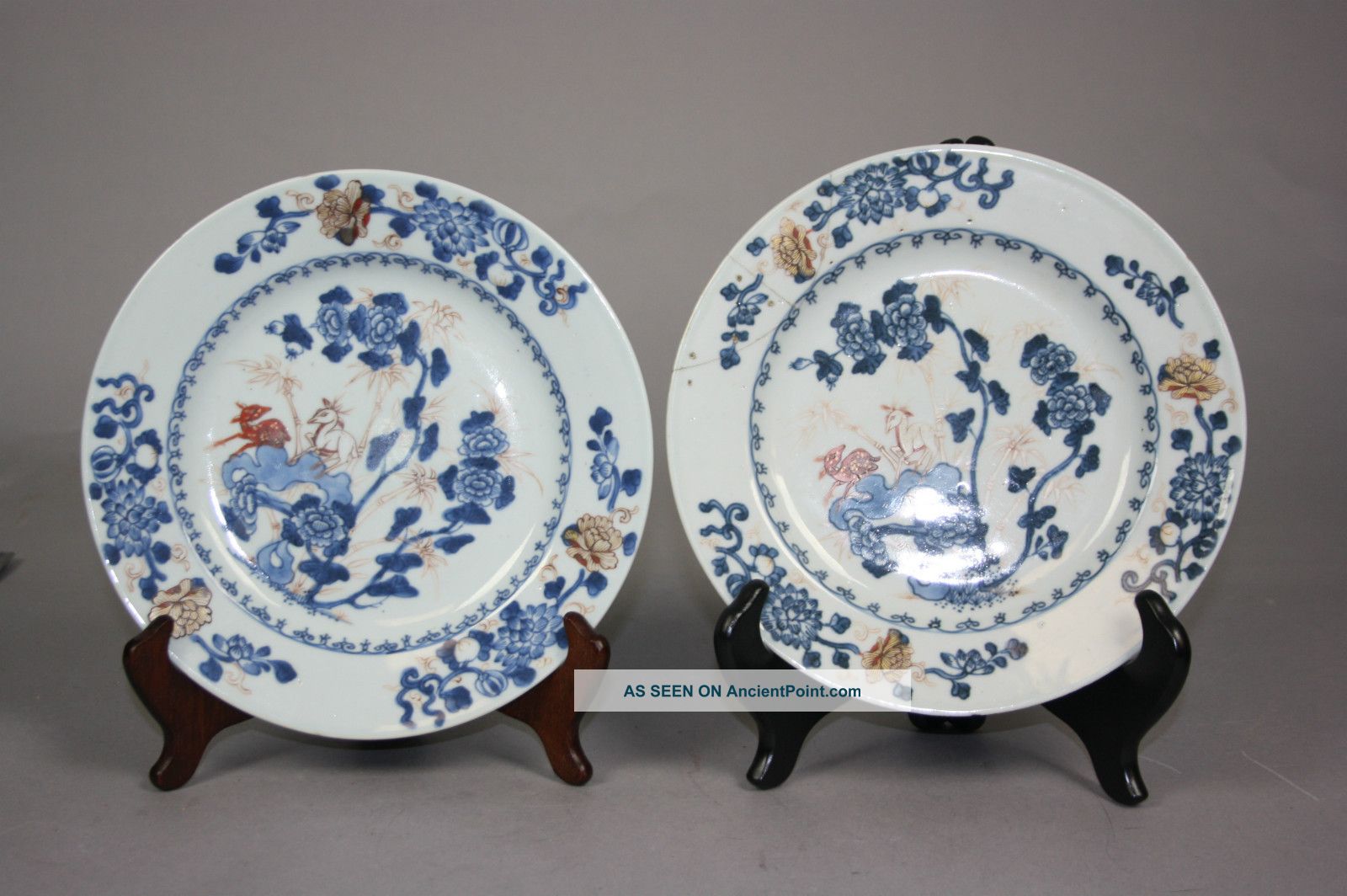 A Pair Of Kangxi Blue And White And Gold Dishes Plates photo