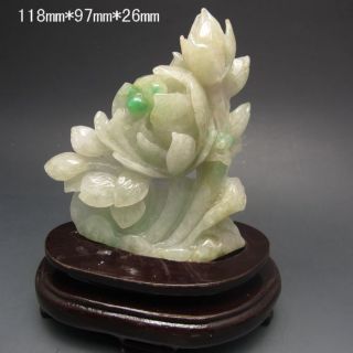 100% Natural Jadeite A Jade Hand - Carved Statues - - Lotus Flower Nr/pc2325 photo