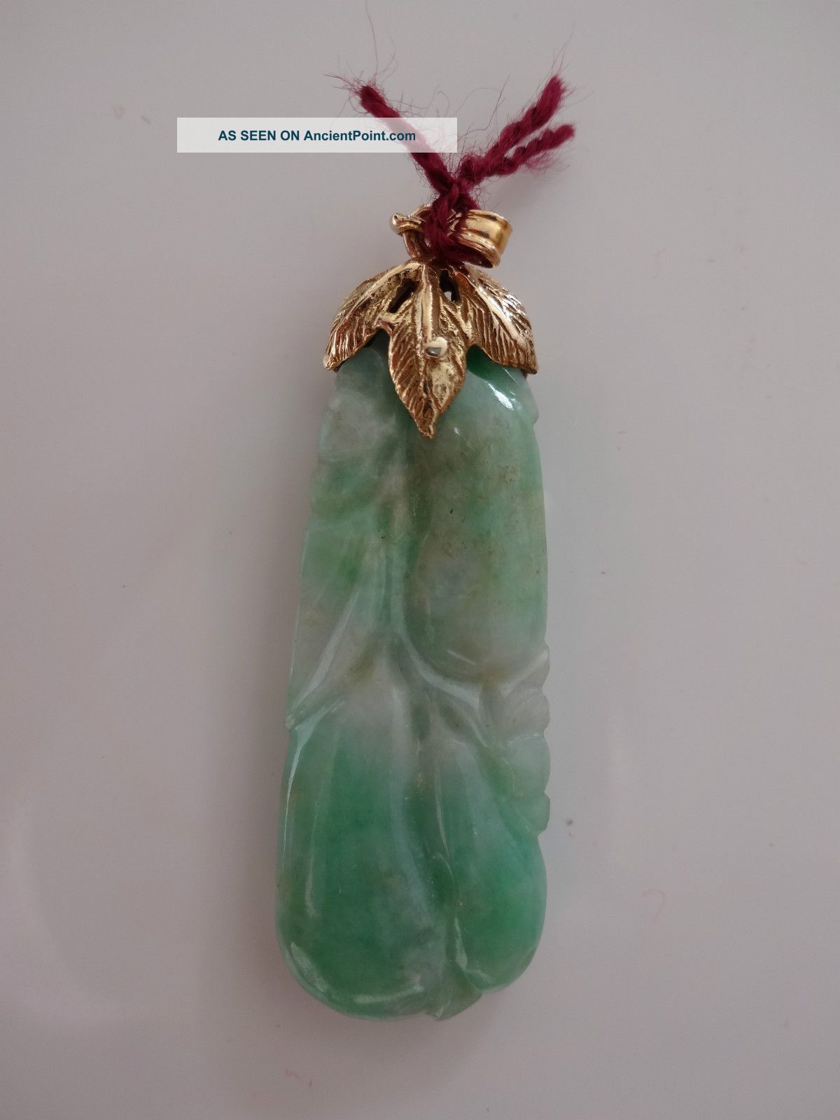 Antique Chinese Carved Jadeite Necklace Pendant 10k Gold,  Qing Dynasty Necklaces & Pendants photo