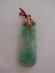 Antique Chinese Carved Jadeite Necklace Pendant 10k Gold,  Qing Dynasty Necklaces & Pendants photo 1