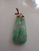 Antique Chinese Carved Jadeite Necklace Pendant 10k Gold,  Qing Dynasty Necklaces & Pendants photo 3
