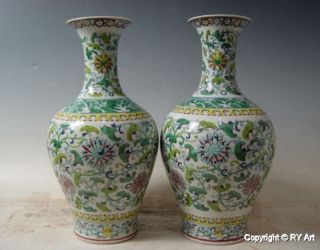 Pair Chinese Famille Verte Porcelain Vase 17 
