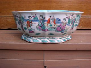 Antique Large Chinese Asian Qing Dynasty Signed Porcelain Famille Verte Bowl photo