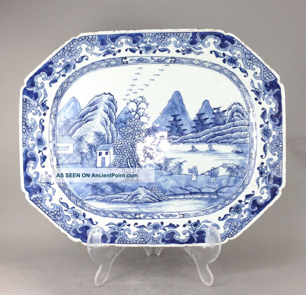 A Huge/fine Chinese 18c Blue&white Landscape Platter - Qianlong Plates photo