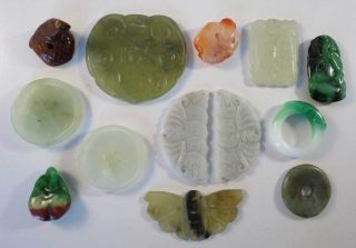 Lot 13 Pcs Antique Chinese Jade Bits Pices Jade Buttons Jade photo