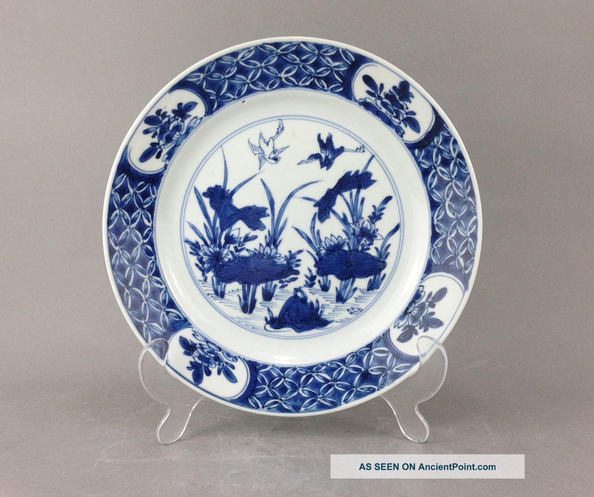 A Rare/fine Chinese 18c Blue&white Lotus Pond Plate - Kangxi Plates photo