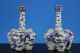 Marked Pair Of Chinese Tulip Vases W.  Foo Dogs,  19th C.  Blue White Vases photo 1
