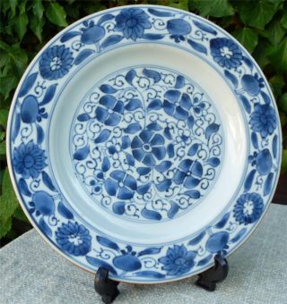 Chinese Antique 18thc Hand Painted Blue & White Floral Plate photo