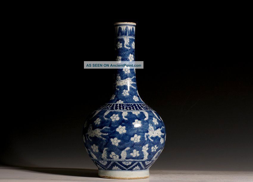 Large Chinese Qing Dynasty Blue And White Glaze Porcelain Flask Vase Ab05 Vases photo
