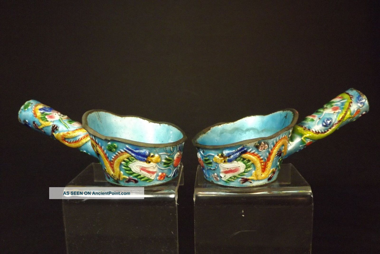 Pair Of Antique Chinese Enamel On Metal Miniature Irons Ornaments photo