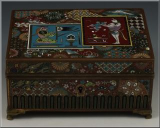 Japanese Meiji Period Cloisonné Box W/ Egyptian Revival Designs photo
