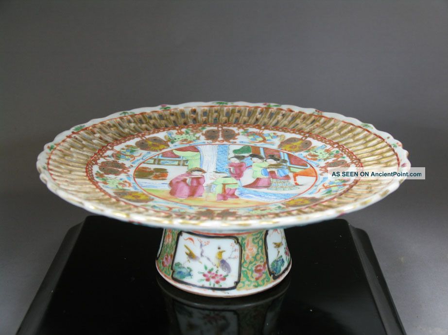 19th C.  Rare Chinese Famille Rose Reticulated Tazza Plates photo