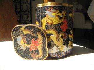 Fine Dragon Quatrefoil Chinese Cloisonne Enamel C.  1900 photo