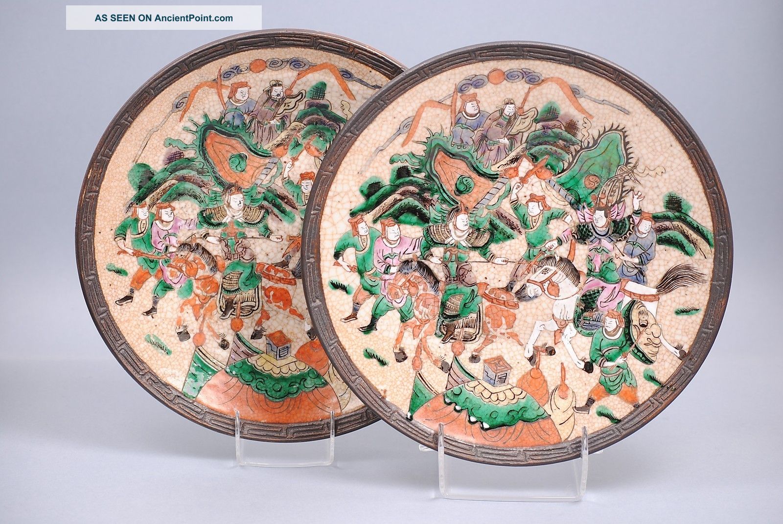 Pair Of Fam.  Verte Crackeled Glaze Dishes 19c Plates photo