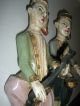 Old Carved Wood Hand - Painted Figural Circus Musicians Set Of 2 India photo 2