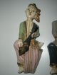 Old Carved Wood Hand - Painted Figural Circus Musicians Set Of 2 India photo 4