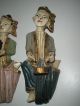 Old Carved Wood Hand - Painted Figural Circus Musicians Set Of 2 India photo 6