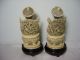Top Quality Pair Chinese Carved Ox - Bone Seated King & Queen 6.  25 