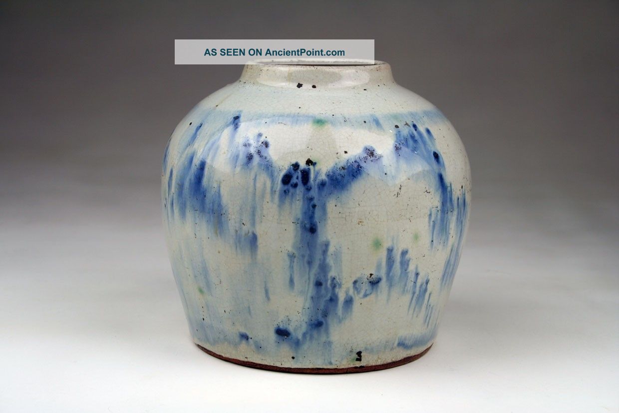 Rare Antique Chinese 18/19thc Qing Blue & Green Ovoid Vase Or Ginger Jar Bowls photo