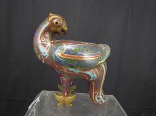 Fine Antique Chinese Or Japanese Asian Cloisonne Phoenix Bird Figure Vessel Nr photo