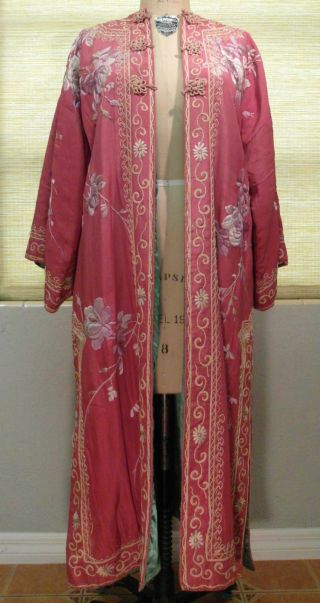 Antique Chinese Embroidered Silk Robe Vintage Textile Embroidery photo