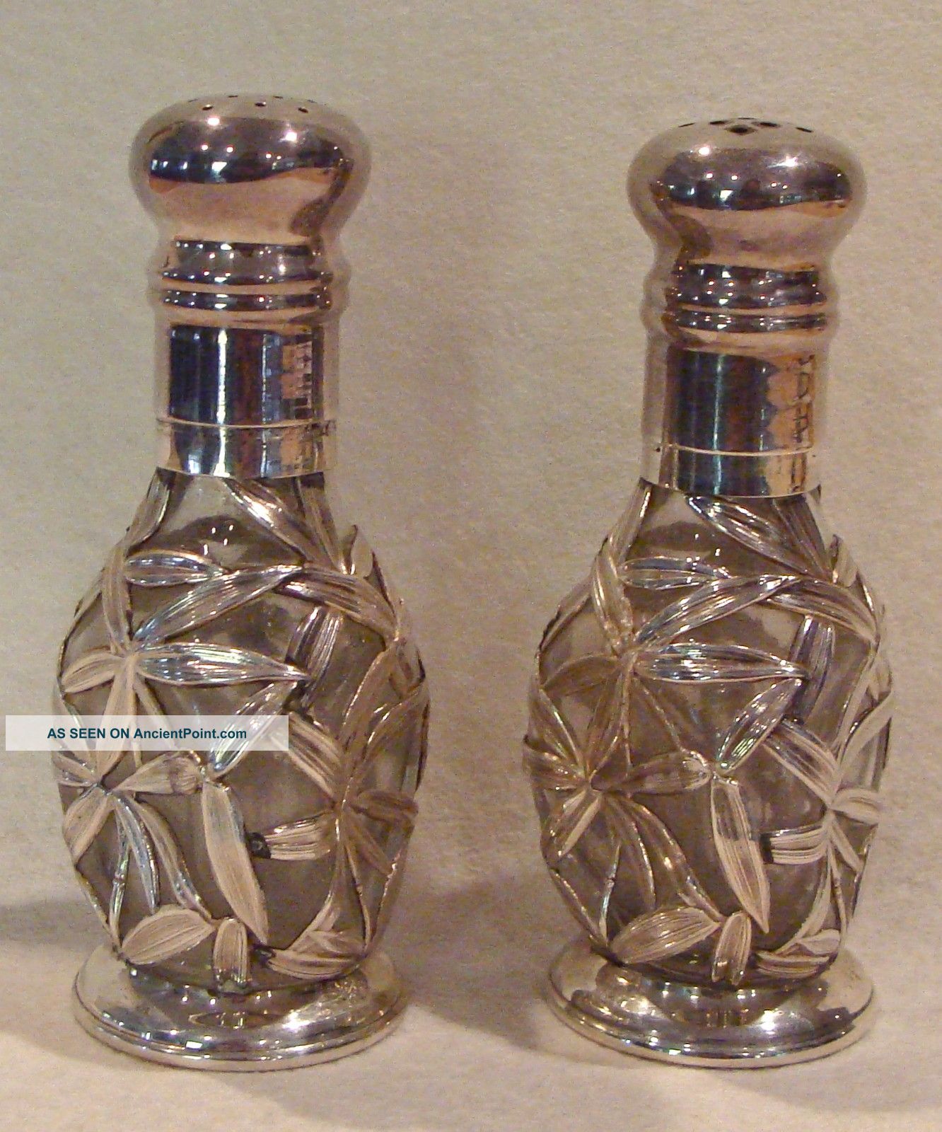 Fine Antique Japanese Sterling Silver 950 Overlay Bamboo Salt & Pepper Shaker Other photo