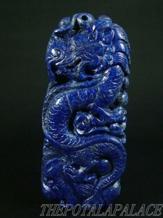 Big Old Chinese Lapis Lazuli Stone Pendant/netsuke Dragon photo