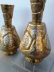 Pair 2 Islamic Persian Vases Silver Brass Copper Cairoware Mamluk Arabic Script Middle East photo 7