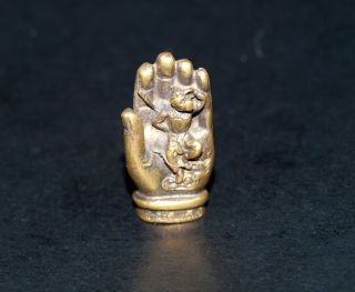Wukong Monkey In Buddha Left Hand,  Mini Solid Statue,  Thailand Classic Amulet. photo