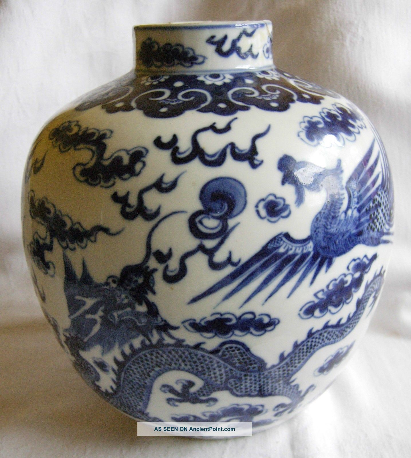 Antique Chinese Qianlong Dragon Imperial Phoenix Jar Vase A/f Porcelain photo