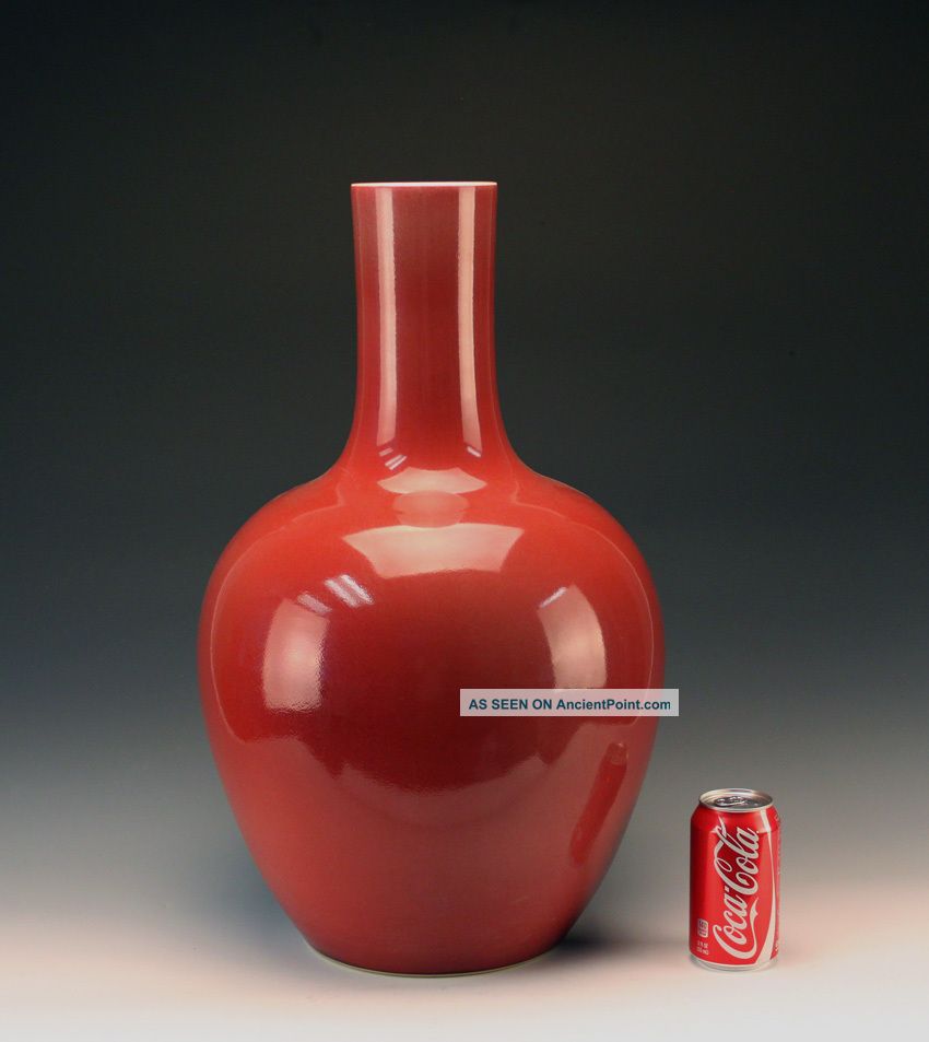 Large Antique Qing Daoguang Mk Oxblood Monochrome Glazed Globular Porcelain Vase Vases photo