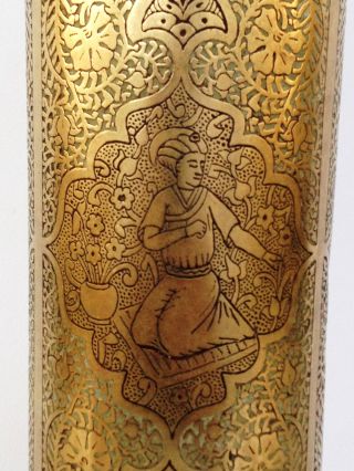 Rare Islamic Persian Qajar Style Brass Vase Figures Arabesques Piece photo