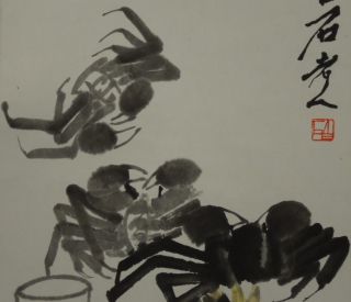Hanging Scroll 斉白石 Chinese Painting Kakejiku China A Chrysanthemum An Crab 382 photo