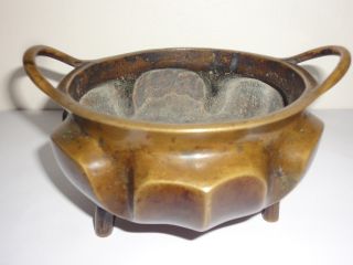 V Fine Antique Chinese Bronze Lobed Censer Incense Burner Wanli Mark 1573 - 1619 photo