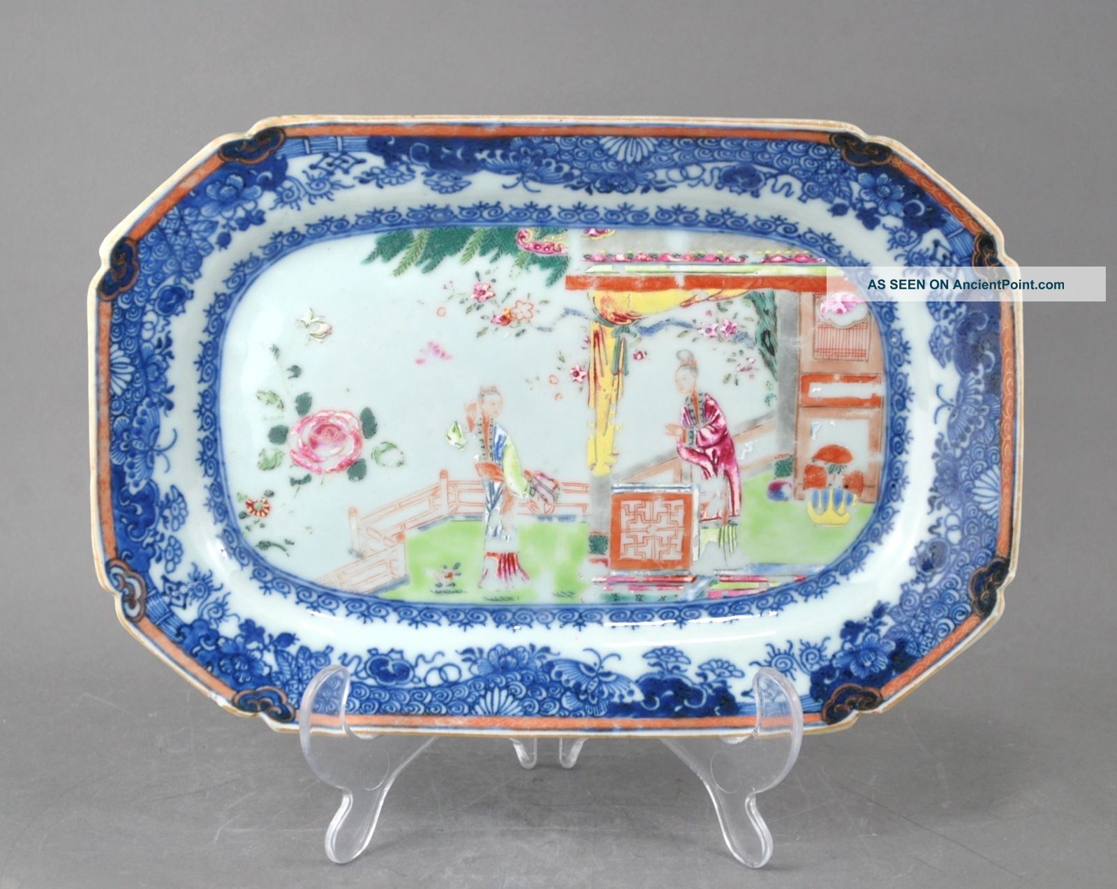 A Rare/beautiful Chinese 18c Famille Rose Figural Platter - Qianlong Plates photo