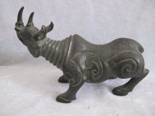 Chinese Bronze Statue Rhinoceros Carven Vivid Mighty Exquisite Ornament photo