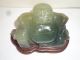 Vintage Chinese Jade Hardstone Carved Buddha With Wooden Stand Buddha photo 1