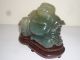 Vintage Chinese Jade Hardstone Carved Buddha With Wooden Stand Buddha photo 2